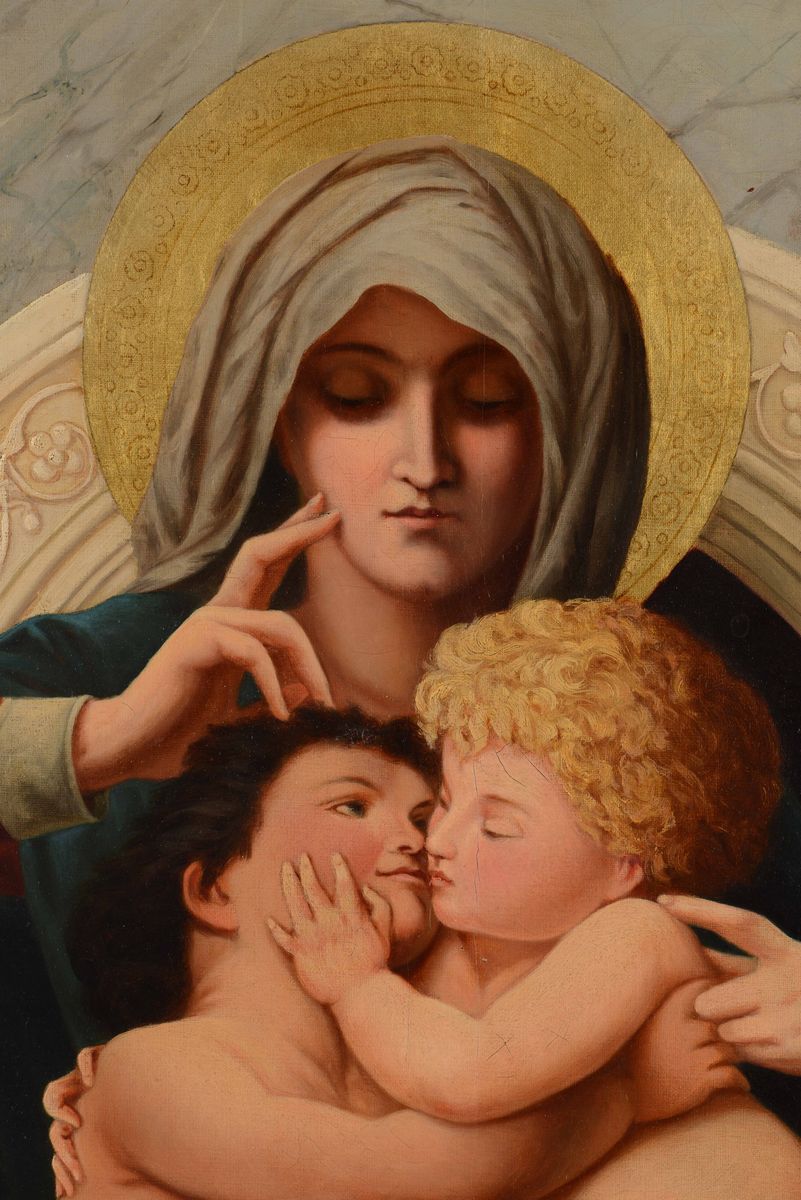 William-adolphe Bouguereau (la Rochelle 1825 - 1905), Copia Damadonna in Trono con Gesù e San Gio...