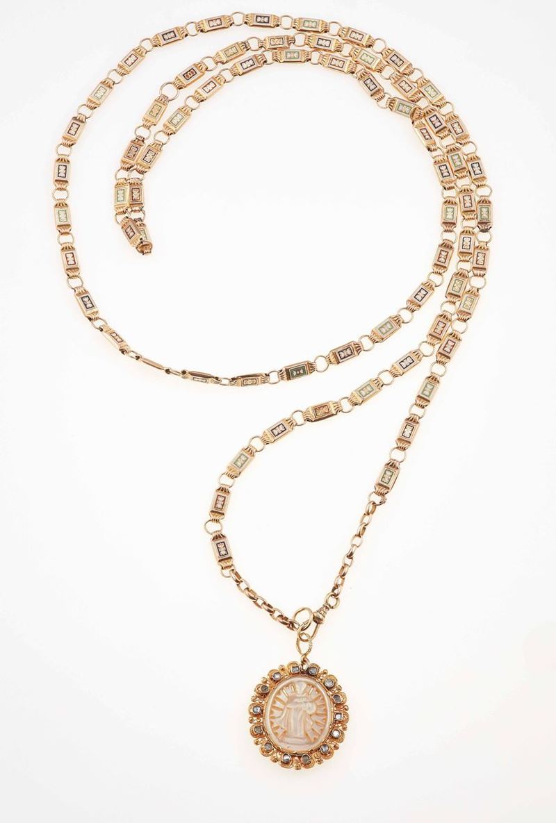 Saitoir con smalti policromi e pendente inciso  - Auction Jewels | Timed Auction - Cambi Casa d'Aste
