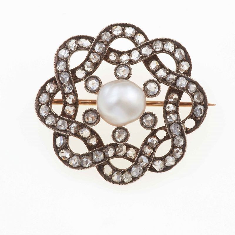 Cultured pearl and diamond brooch  - Auction Fine Jewels - Cambi Casa d'Aste
