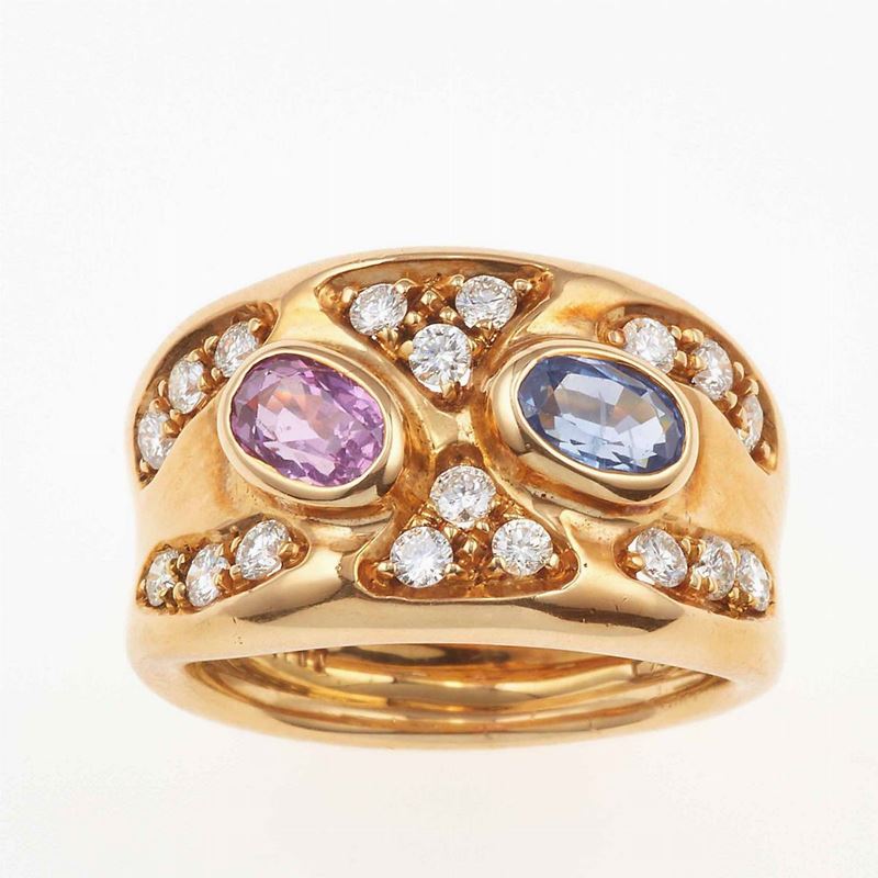 Anello con corindoni colorati e diamanti  - Auction Jewels | Timed Auction - Cambi Casa d'Aste