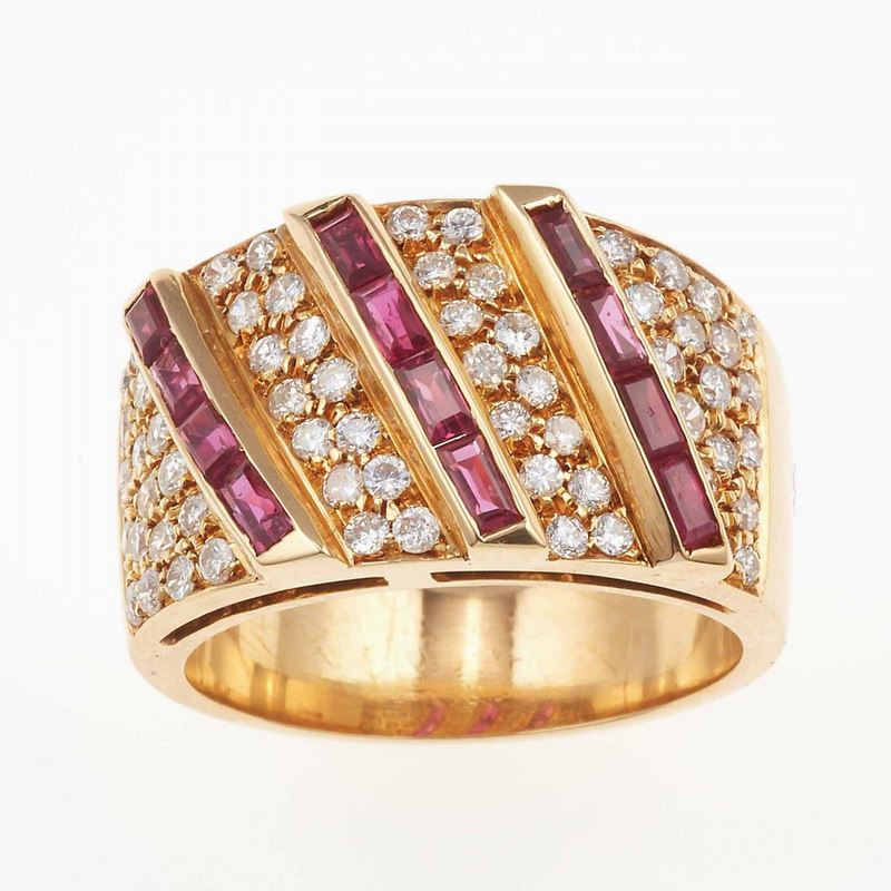 Anello a fascia con diamanti e rubini  - Auction Jewels | Timed Auction - Cambi Casa d'Aste