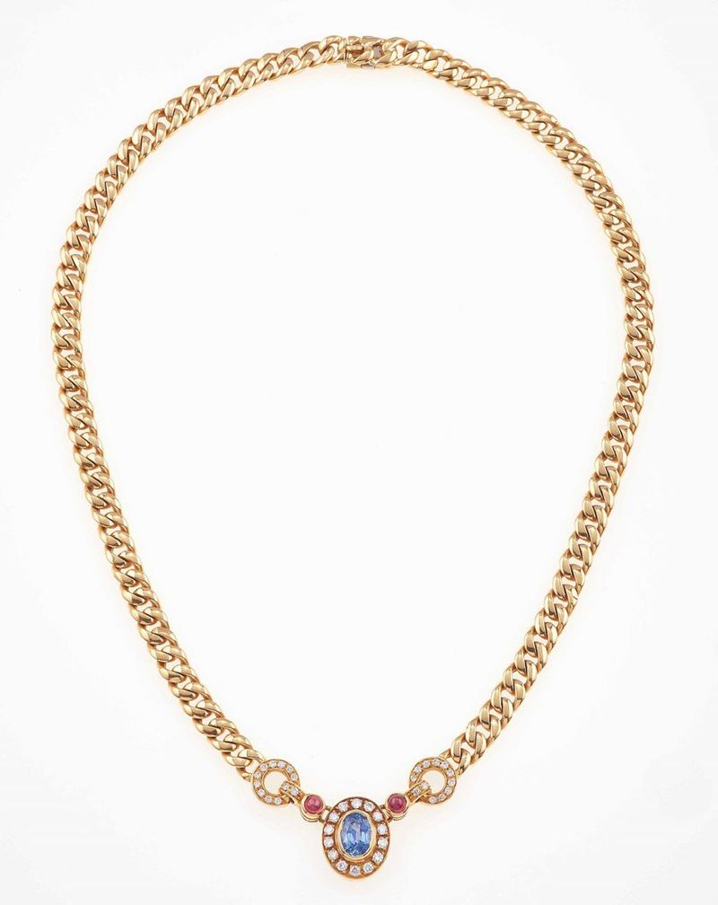 Girocollo con zaffiro Sri Lanka, rubini e diamanti  - Auction Jewels | Timed Auction - Cambi Casa d'Aste