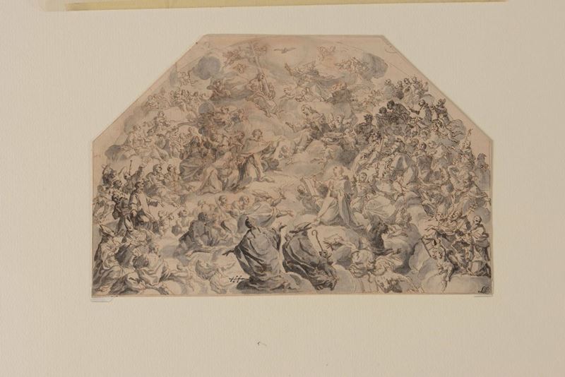 Scuola napoletana del XVIII secolo Madonna in gloria con santi  - Auction Old Master Drawings - Cambi Casa d'Aste