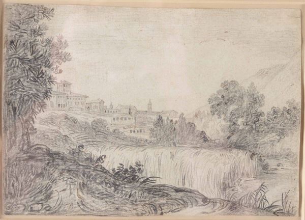 Felice Giani (San Sebastiano Curone 1758 - Roma 1823) Paesaggio con borgo sullo sfondo