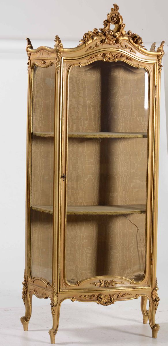 Vetrinetta in legno scolpito e dorato, XIX-XX secolo