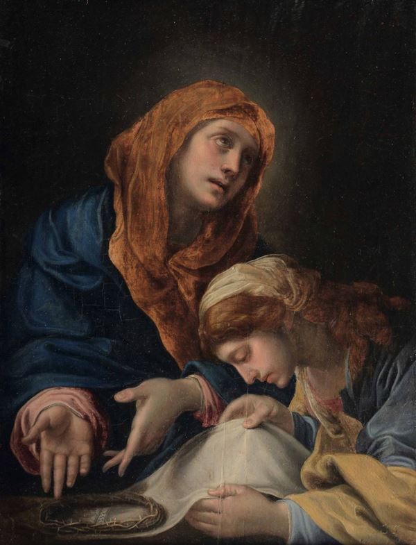 Alessandro Tiarini (Bologna 1577-1668) La Madonna addolorata mostra la corona di spine a santa Veronica