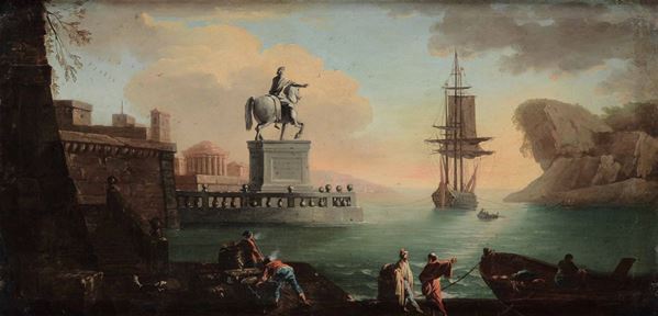 Marco Ricci (Belluno 1676 - Venezia 1730), cerchia di Veduta di porto