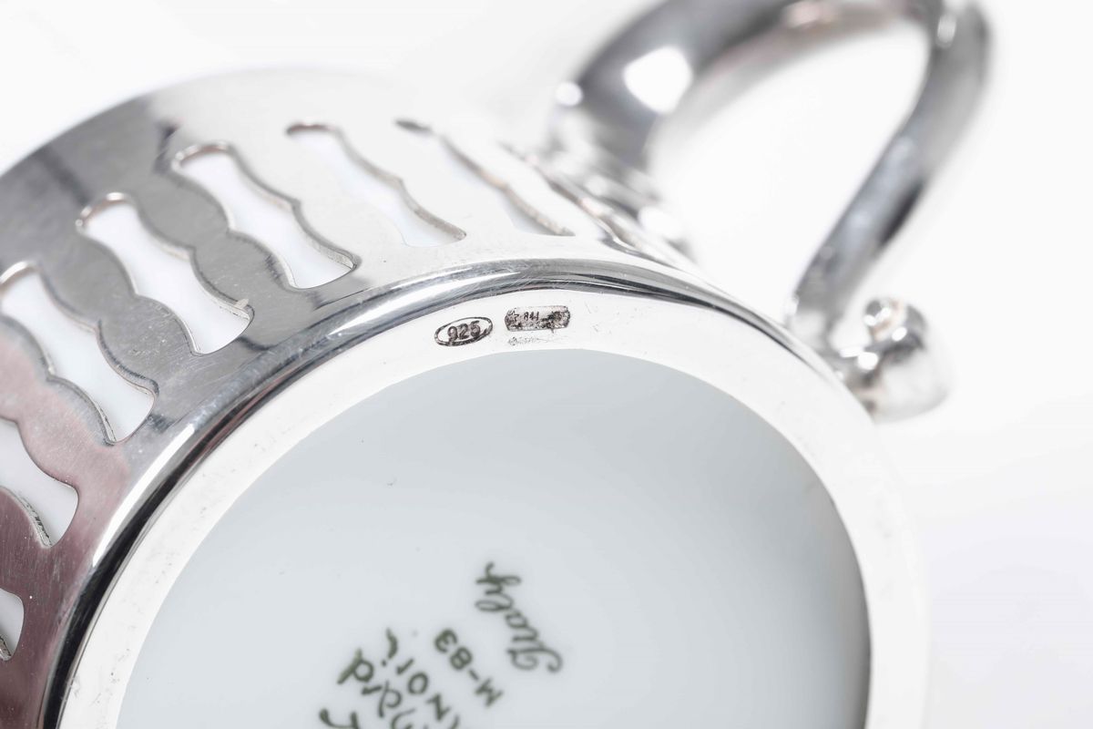 Tête-à-tête Composto da Vassoio in Argento 925. Argentiere Silva Milano XX Secolo