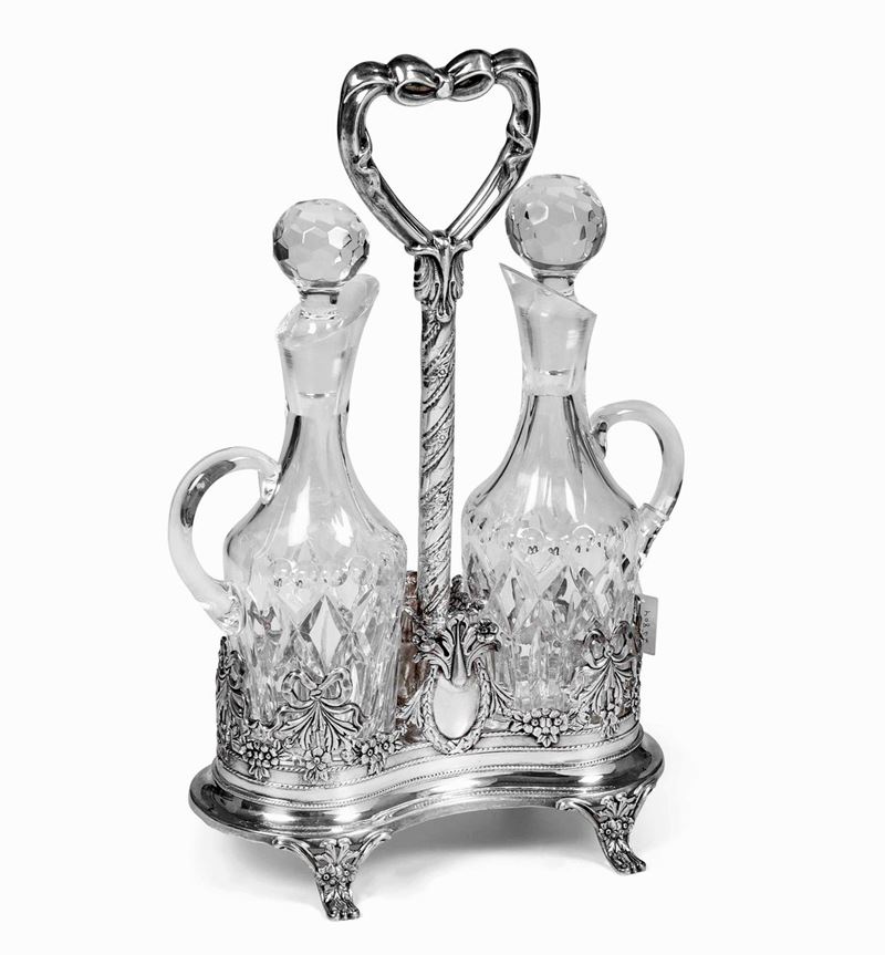 Aceto oliera in argento 925 con ampolle in vetro molato. Portogallo XX  secolo - Auction L'Art de la Table - Cambi Casa d'Aste