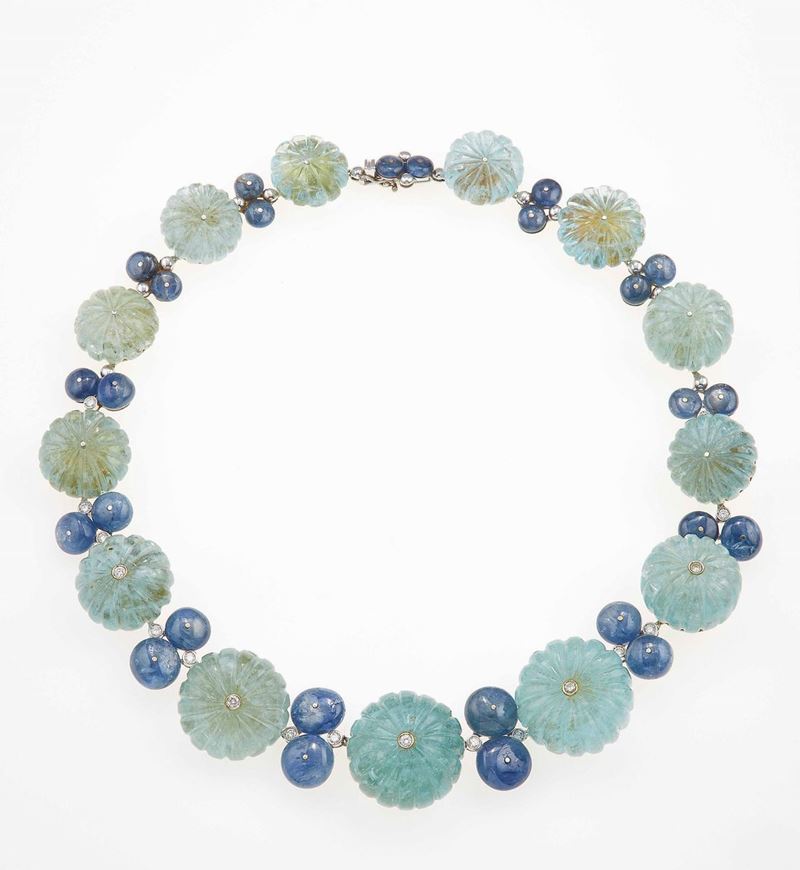 Curondum, beryl and diamond necklace  - Auction Fine Jewels - Cambi Casa d'Aste
