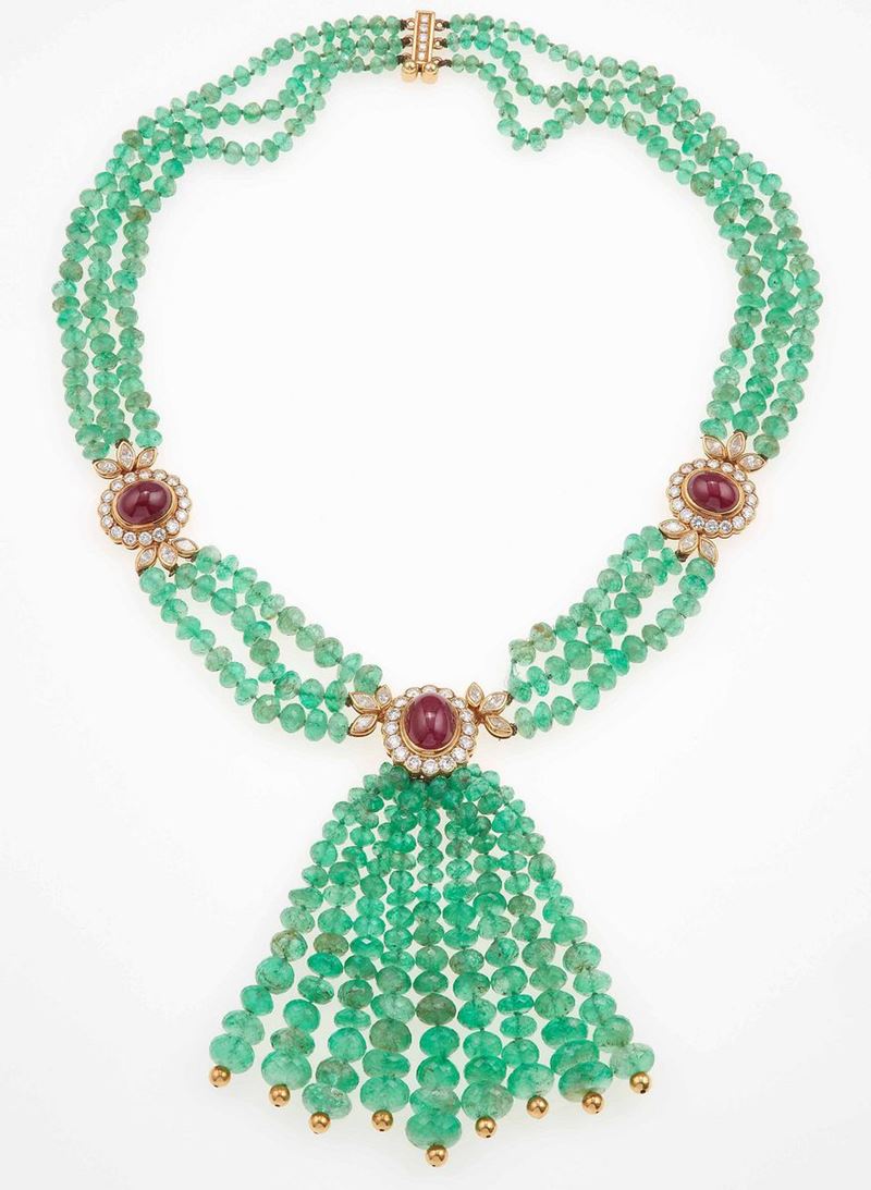 Collana con smeraldi, rubini e diamanti  - Auction Fine Jewels - III - Cambi Casa d'Aste