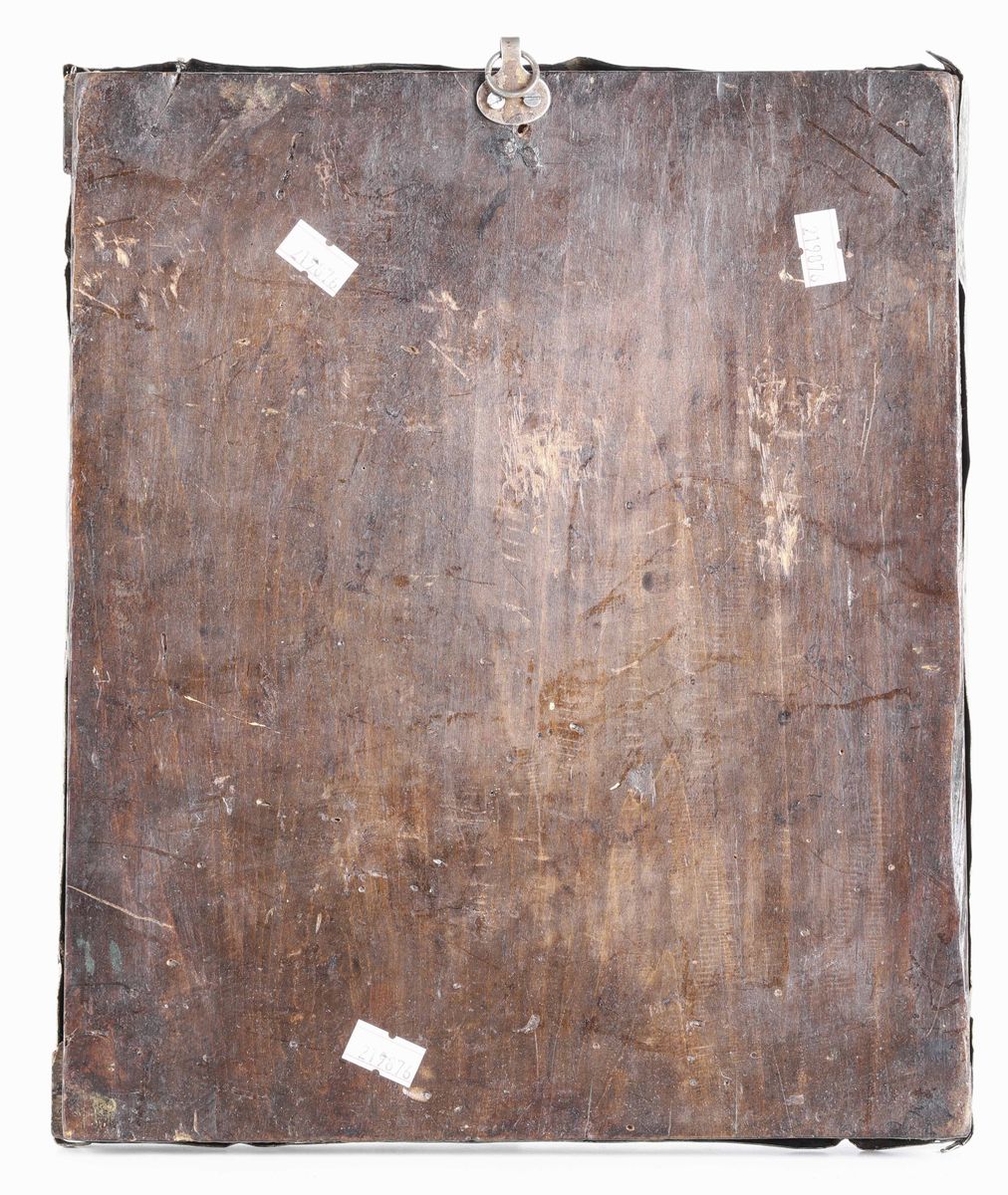 Icona con Riza in Metallo Argentato Raffigurante il Salvatore di Soloviets. Russia XIX-XX Secolo