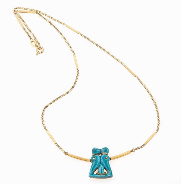Turquoise and gold necklace. Signed James Rivière