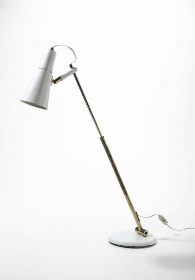 Lampada da Terra Estensibile e Orientabile con Base in Marmo, Struttura in Metallo e Diffusore in...
