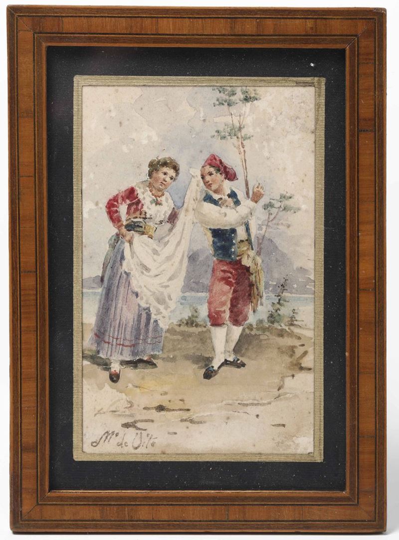 Michela De Vito (attiva intorno al 1830 circa) Coppia di giovani in costume napoletano  - Asta Dipinti del XIX e XX Secolo | Cambi Time - Cambi Casa d'Aste