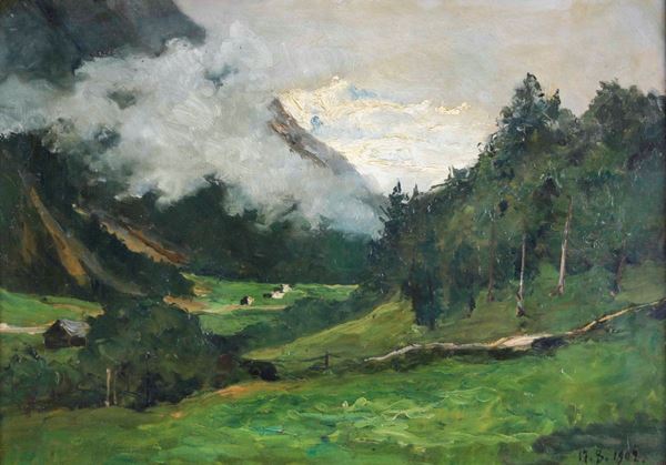Lorenzo Delleani (1840-1908), attribuito a Paesaggio montano