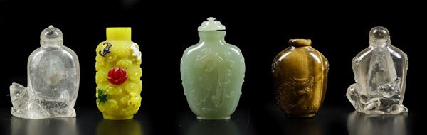 Five snuff bottles, China, Qing Dynasty, 1800s