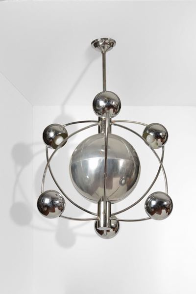 Lampada a Sospensione con Struttura in Metallo Cromato.