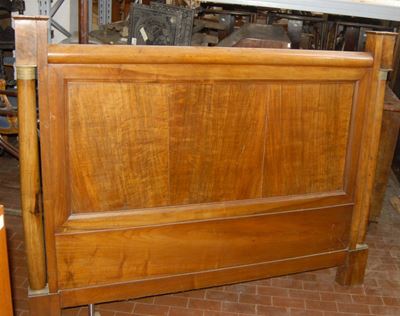 Letto Impero a Barca in Noce con Applicazioni in Bronzo, XIX Secolo