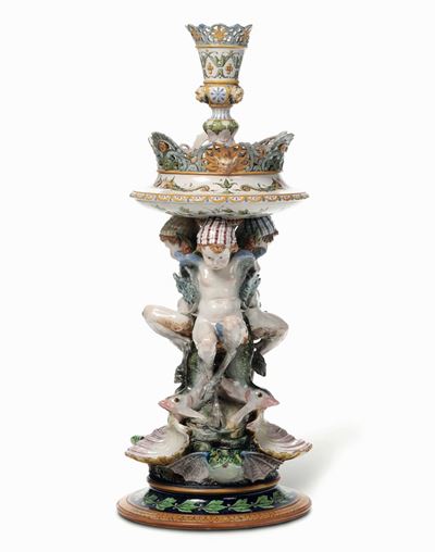 Portafiori con Tre Satiretti Doccia, Urbano Lucchesi e Manifattura Ginori, 1885-1900 Circa