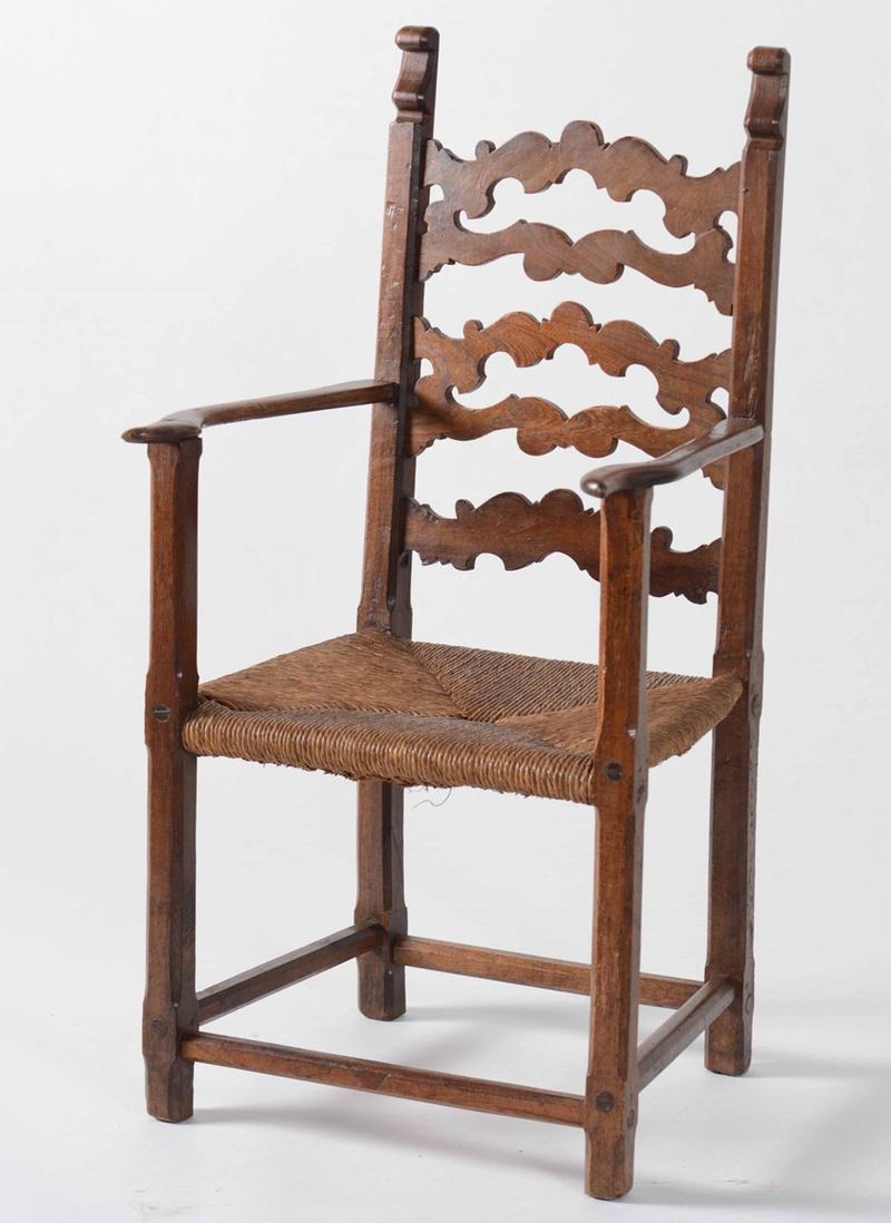 Antica poltrona in legno con seduta in paglia intrecciata  - Auction Antiques January | Time Auction - Cambi Casa d'Aste