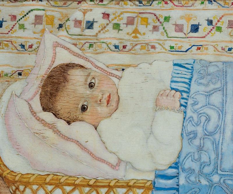 Anna Aleksandrovna Svedomskaja (1898-1973) Ritratto di Micha nella culla  - Auction Russian Art - Cambi Casa d'Aste