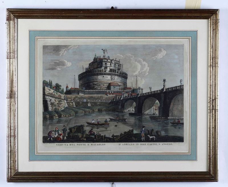 Incisione acquarellata Roma, Castel Sant’Angelo  - Auction Old Prints and Engravings | Cambi Time - Cambi Casa d'Aste