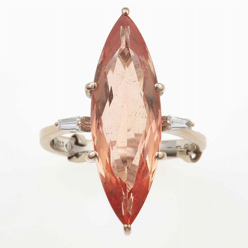 Anello con topazio rosa arancio di ct 7.70 circa  - Asta Fine Jewels - Cambi Casa d'Aste