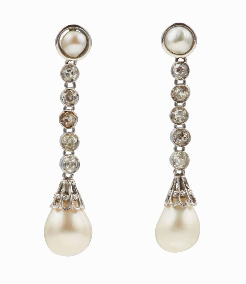 Orecchini pendenti con perle naturali  - Asta Fine Jewels - Cambi Casa d'Aste