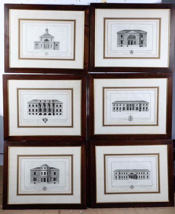 Serie di quindici incisioni con soggetti architettonici, edifici del Regno Prussiano. XVIII secolo Architettura - Regno Prussiano