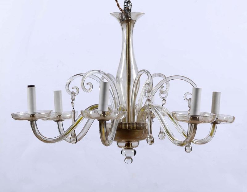 Lampadario a sei bracci in vetro incolore. XX secolo  - Auction Antique July | Cambi Time - Cambi Casa d'Aste
