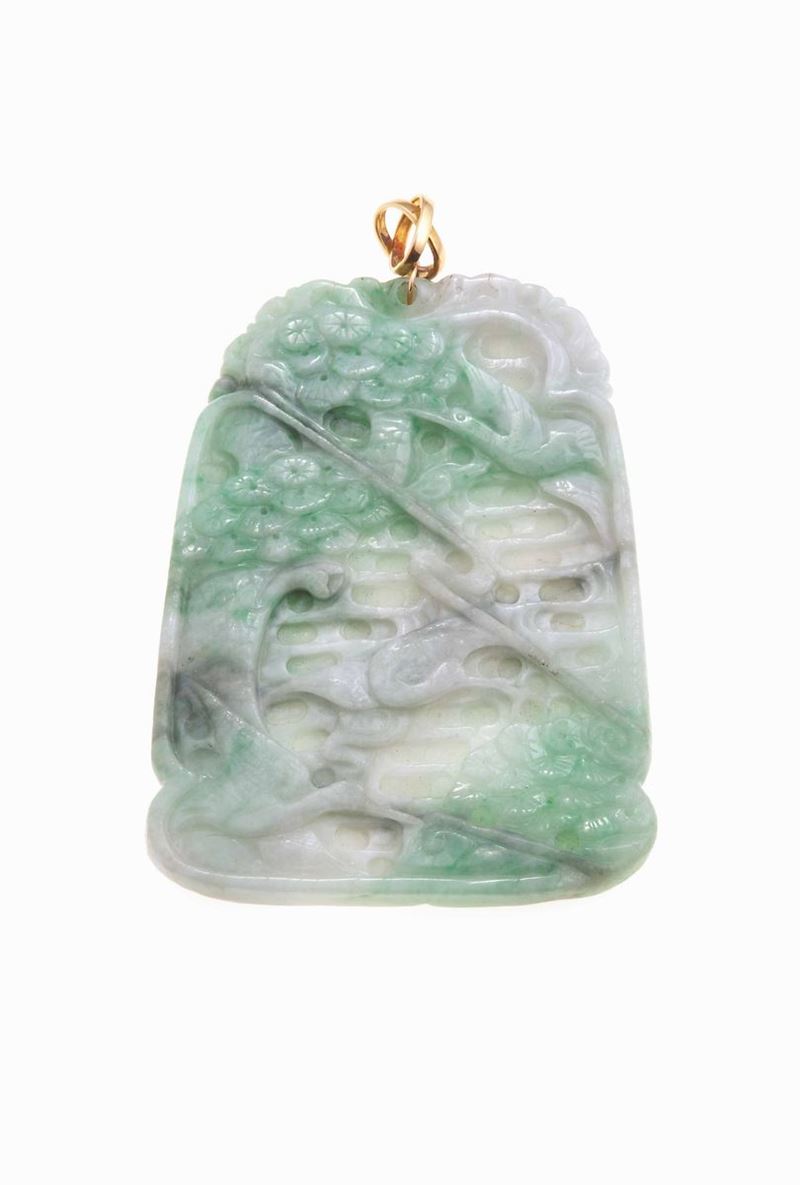 Grande pendente in giadeite incisa  - Auction Fine Jewels - Cambi Casa d'Aste