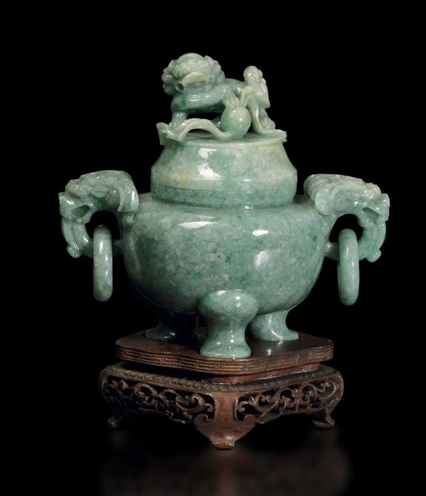 A tripod censer in jadeite, China, early 1900s