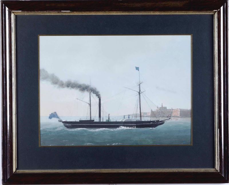 Anonimo del XIX-XX secolo Ritratto di piroscafo a pale  - gouache su carta - Asta Arte Marinara e Strumenti Scientifici - Cambi Casa d'Aste