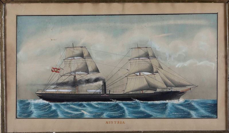 Anonimo del XIX-XX secolo Ritratto del piroveliero Austria  - gouache su carta - Asta Arte Marinara e Strumenti Scientifici - Cambi Casa d'Aste