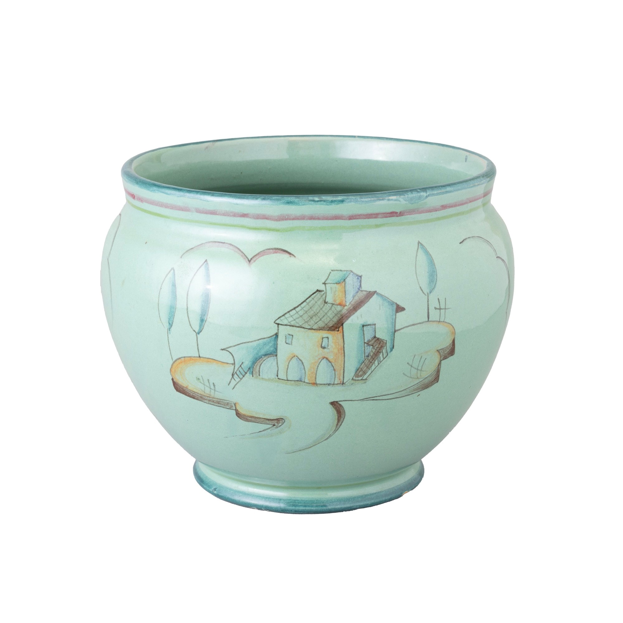 Solimene, Ceramiche artistiche di Vietri, vaso con decoro figurativo policromo (ca. 1950)