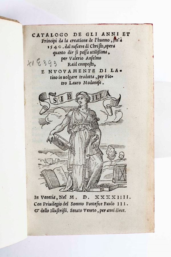 Raid Valerio Anselmo Catalogo degli Anni et Principi... Venezia, per Pietro Lauro Modonese, 1544.