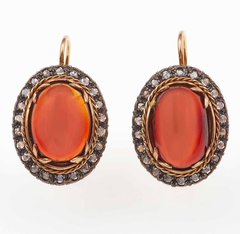 Orecchini con simetite (ambra rossa) e diamanti  - Auction Fine Jewels - Cambi Casa d'Aste