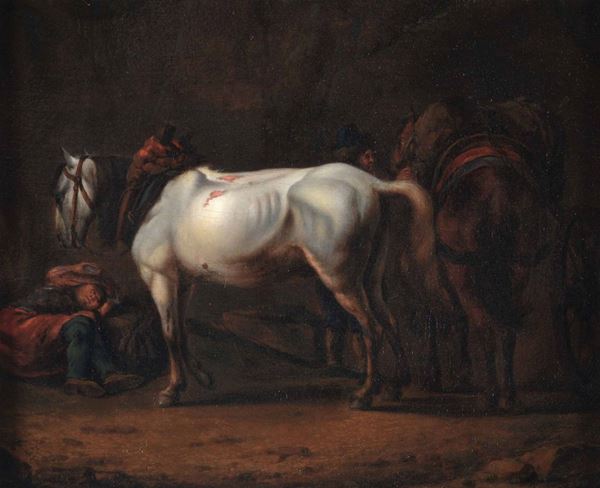 Emanuel Murant (Amsterdam 1622 - Leeuwarden  1700) Riposo di cavalieri e cavalli