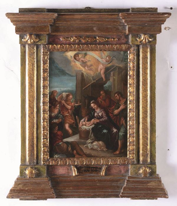 Johann Rottenhammer (Monaco di Baviera 1564 - Augusta 1625) Adorazione dei pastori