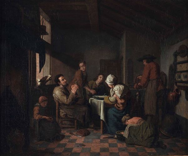 Jan Joseph Horemans II (Anversa, 1714 - 1792) Interno familiare (preghiera prima dei pasti)