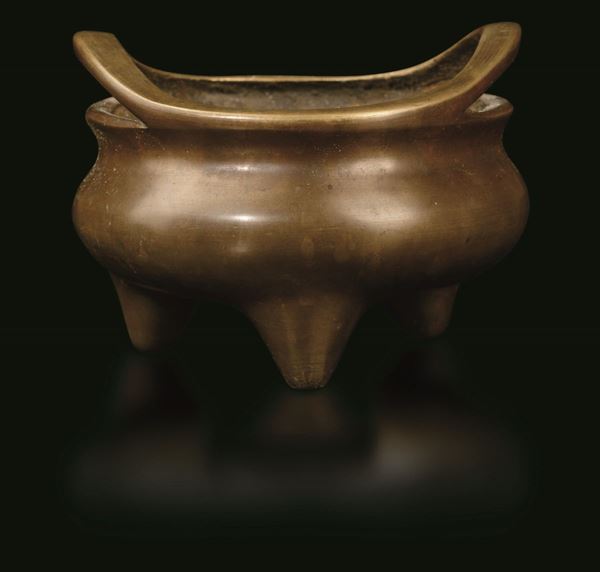 Incensiere in bronzo a doppia ansa, Cina, Dinastia Qing, fine XVII secolo