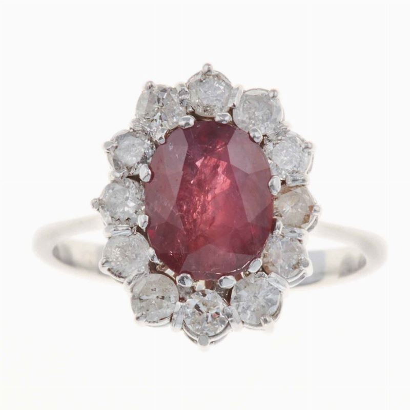Anello con rubino e diamanti a contorno  - Auction Jewels | Cambi Time - Cambi Casa d'Aste
