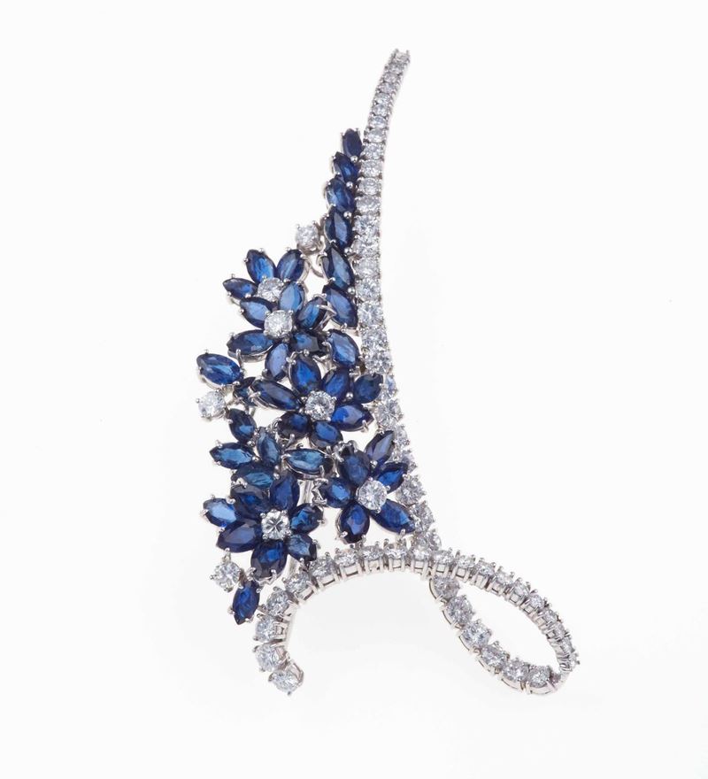 Spilla con diamanti e zaffiri  - Auction Fine Jewels - III - Cambi Casa d'Aste