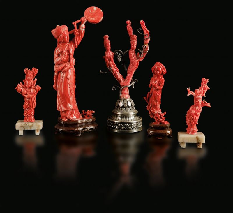 Five coral sculptures, China, Qing Dynasty, 1800s  - Auction Fine Chinese Works of Art - Cambi Casa d'Aste