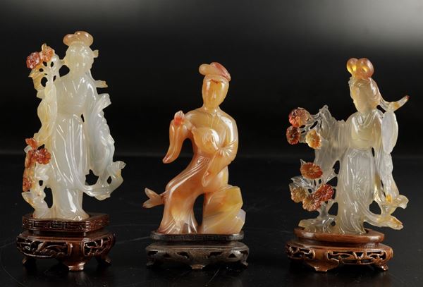 Three agate figures, China, 1900s