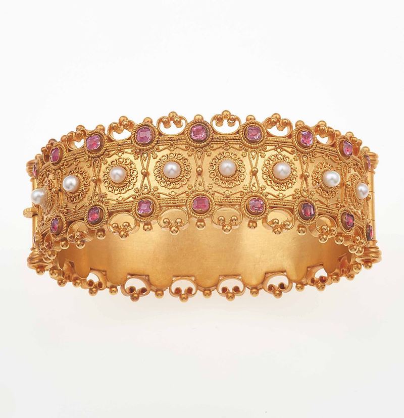 Bracciale rigido con piccole perle e corindoni  - Auction Fine Jewels - Cambi Casa d'Aste