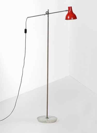 Lampada da Terra Regolabile e Orientabile con Struttura in Metallo, Ottone e Alluminio Laccato. B...