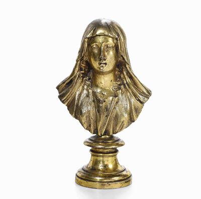 Figura Femminile Bronzo Fuso, Cesellato e Dorato Arte Barocca Italiana, Roma (?), XVII-XVIII Seco...