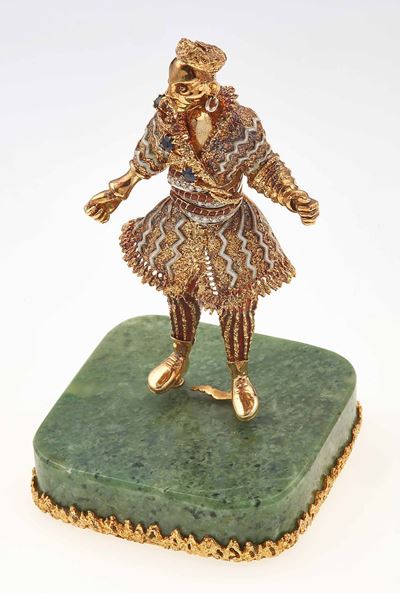 Statuina con Diamanti, Zaffiri e Smalti Policromi
